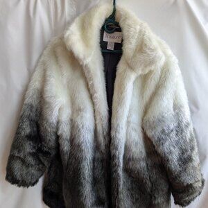 Roamans Size L Faux Fur Walk Coat Ombré Ivory To Black